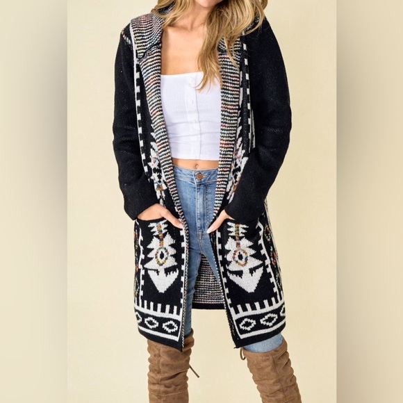 72. SOUTHERN SPIRIT HOODED SWEATER CARDIGAN BLACK - Picture 2 of 3